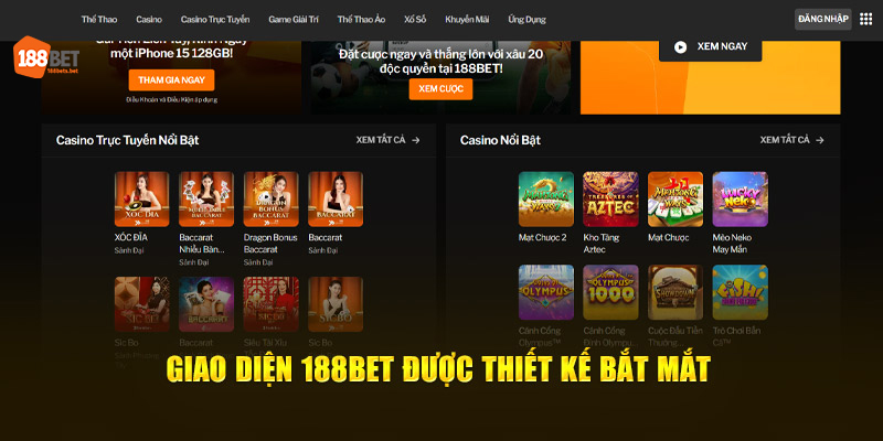 Giao diện 188Bet được thiết kế bắt mắt